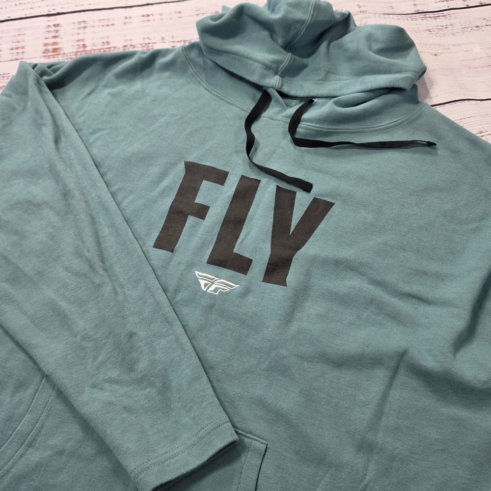 Fly Racing‎ Hoodie Mens 2XL Teal Green Excellent Graphic Pullover Sweatshirt